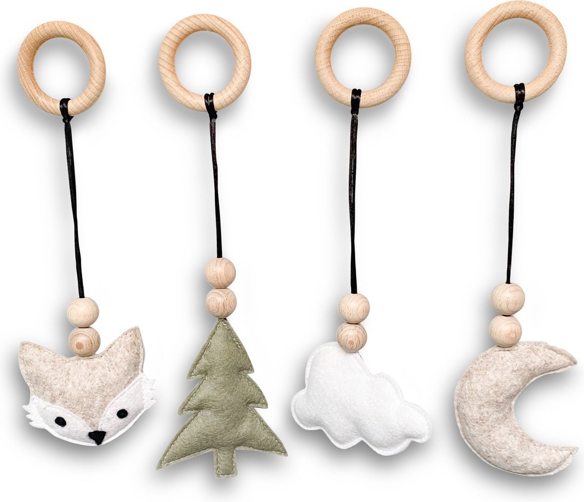 Hangers babygym bosdieren- vilt en houten kralen | Speeltjes playgym | toddie.nl